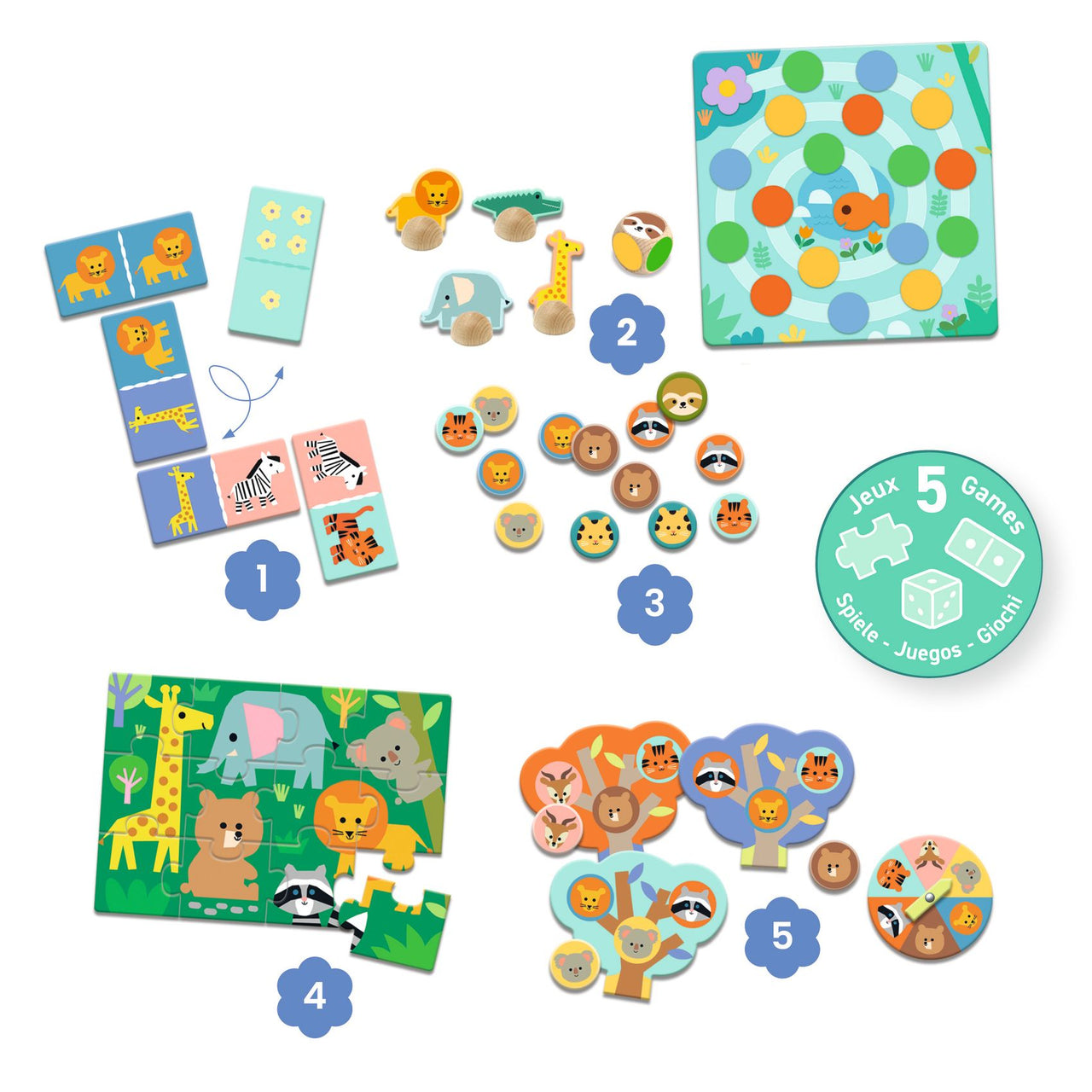 Djeco Spel 5-i-1 Wild Animals