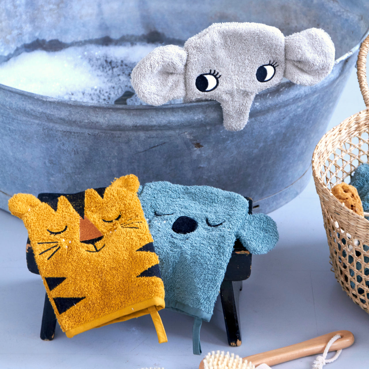 Tvättvantar Koala, Tiger & Elefant, 3-pack