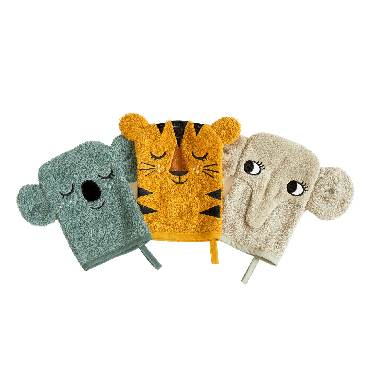 Tvättvantar Koala, Tiger & Elefant, 3-pack