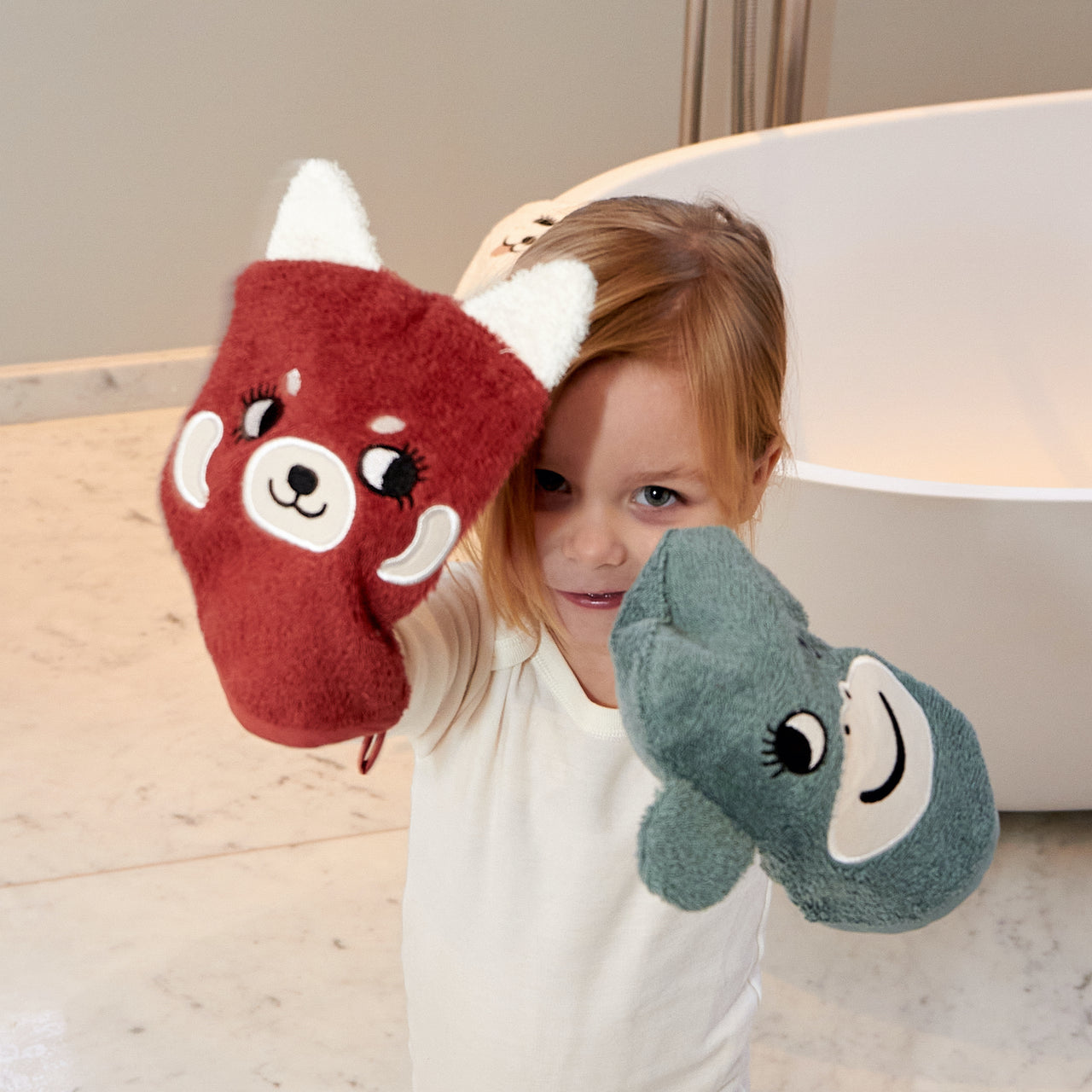 Tvättvantar Apa, Hund & Röd panda, 3-pack
