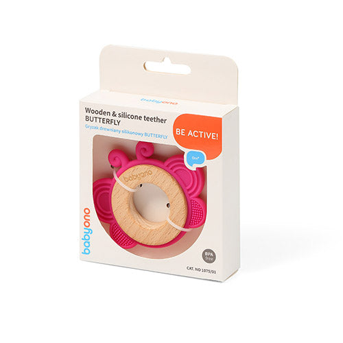 Babyono Bitleksak Fjäril Trä/silikon Rosa