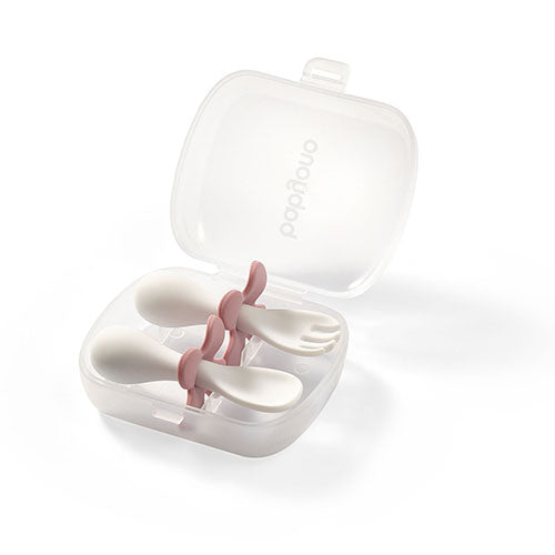 Babyono Ergonomisk Sked & Gaffel Rosa/Vit