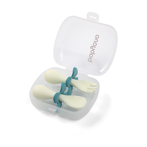 Babyono Ergonomisk Sked & Gaffel Blå/Vit