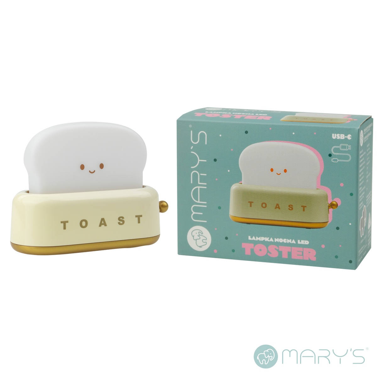 Mary's LED-Nattlampa Toaster Gul (USB-laddning)