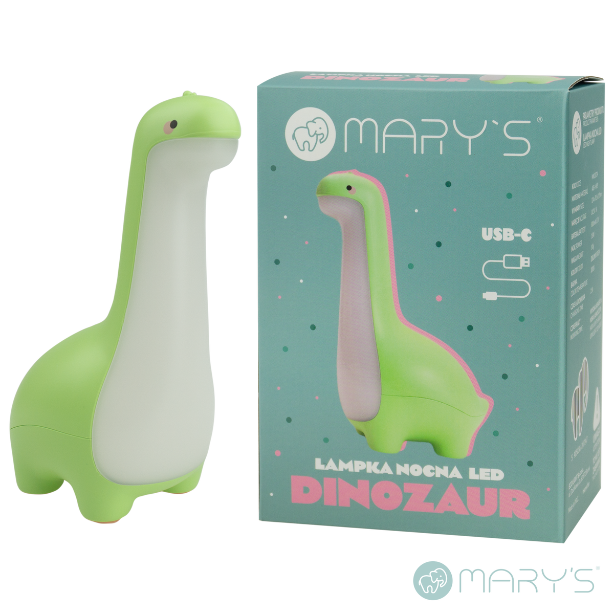 Mary's LED-Nattlampa Dinosaur (USB-laddning)