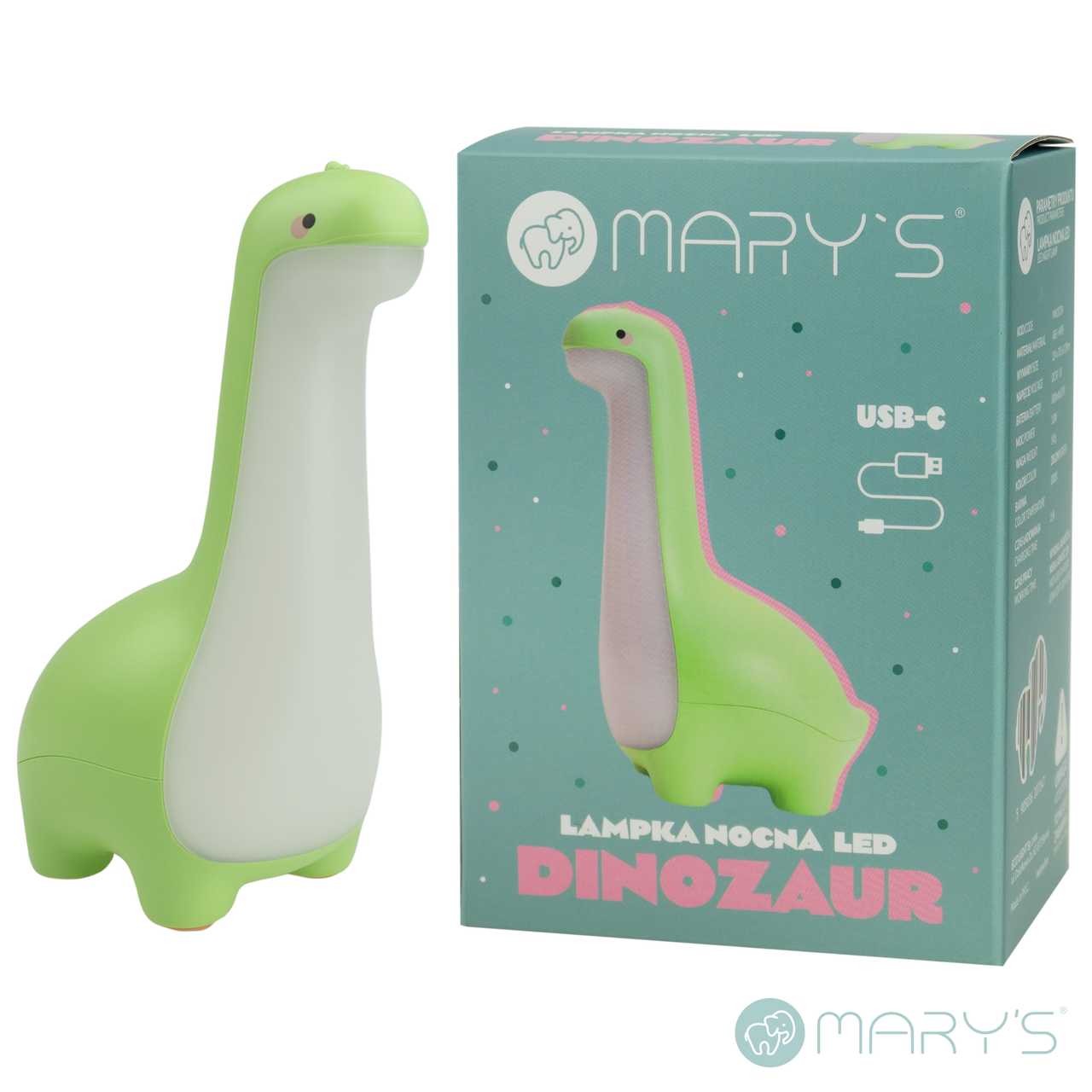 Mary's LED-Nattlampa Dinosaur (USB-laddning)