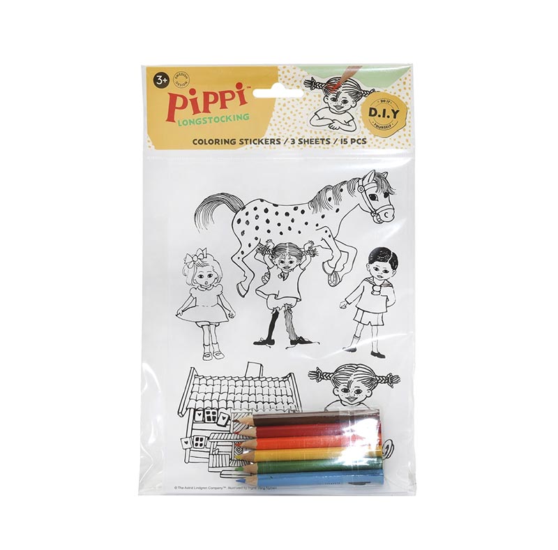Pippi Klistermärken (15st) att färglägga ink. pennor (6st)