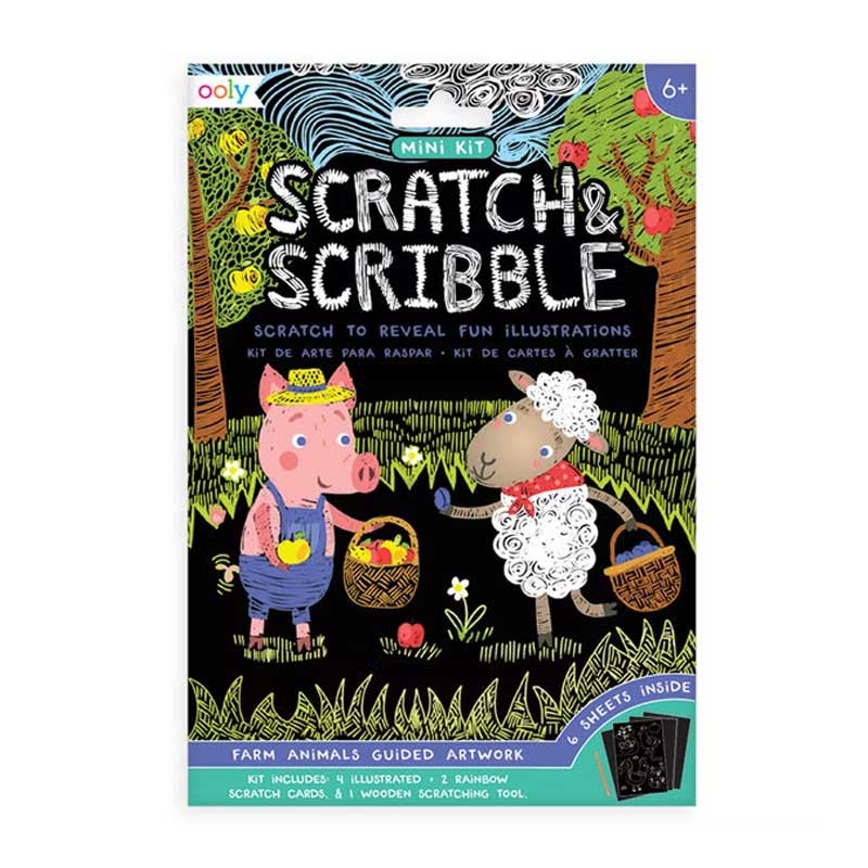 Ooly Skrapkort Mini Scratch & Scribble Farm Animals (6 ark)
