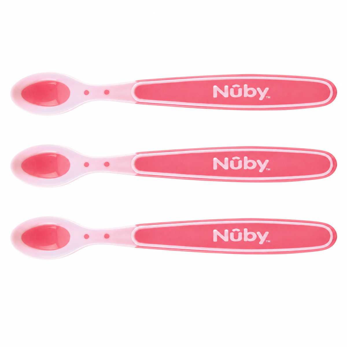 Nuby Blødkantet varmefølsom ske Pink +3m (3-pak)