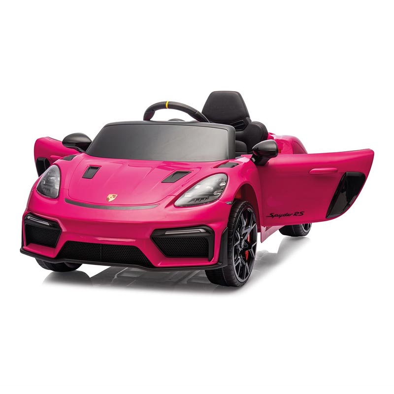 Azeno Porsche Spyder 718 RS Rosa elbil med gummihjul och MP3