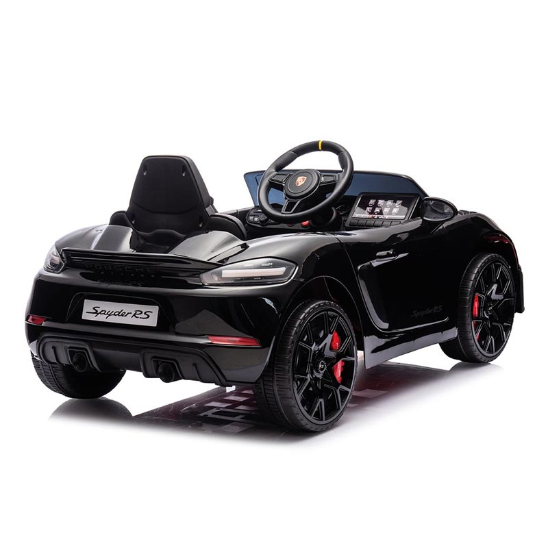 Azeno Porsche Spyder 718 RS Svart elbil med gummihjul och MP3
