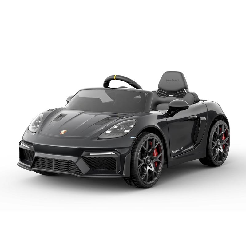 Azeno Porsche Spyder 718 RS Svart elbil med gummihjul och MP3
