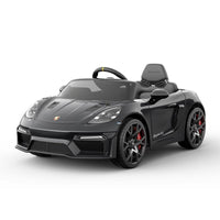 Thumbnail for Azeno Porsche Spyder 718 RS Svart elbil med gummihjul och MP3
