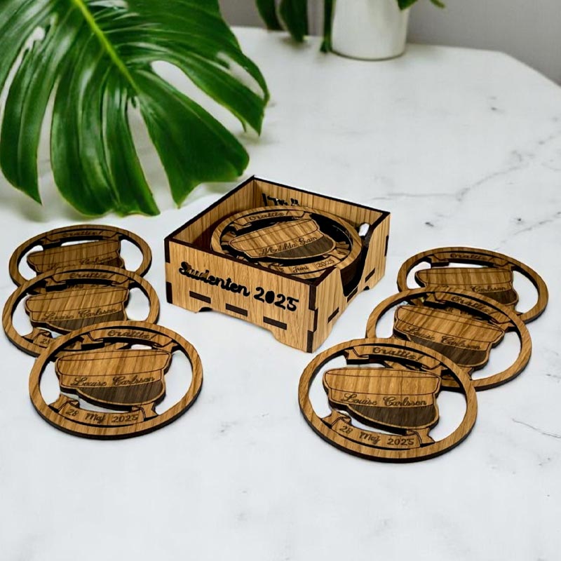 Glasunderlägg i ek till Studenten, 6-pack (⌀ 9,6cm)