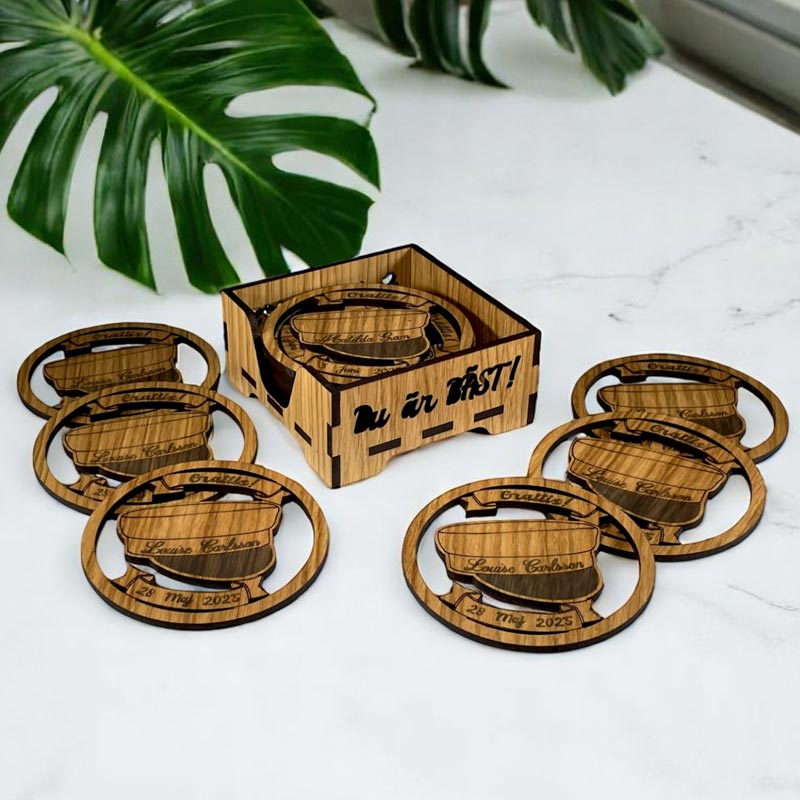 Glasunderlägg i ek till Studenten, 6-pack (⌀ 9,6cm)
